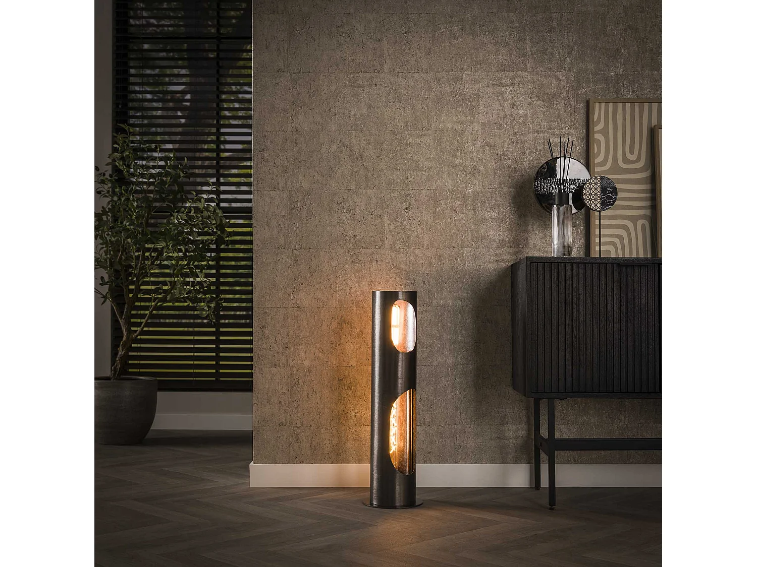 Lampadaire Organic Ø20 Cylindre - Nickel Noir