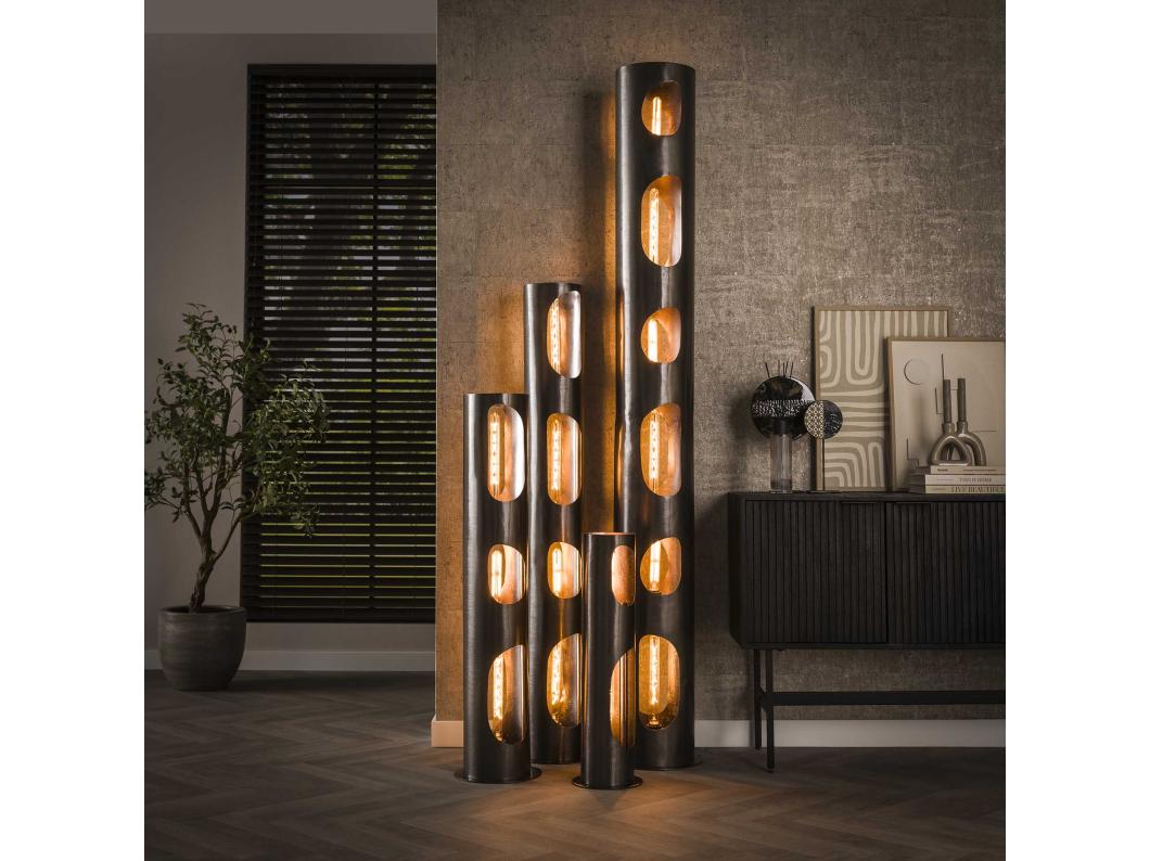 Lampadaire Organic Ø20 Cylindre - Nickel Noir