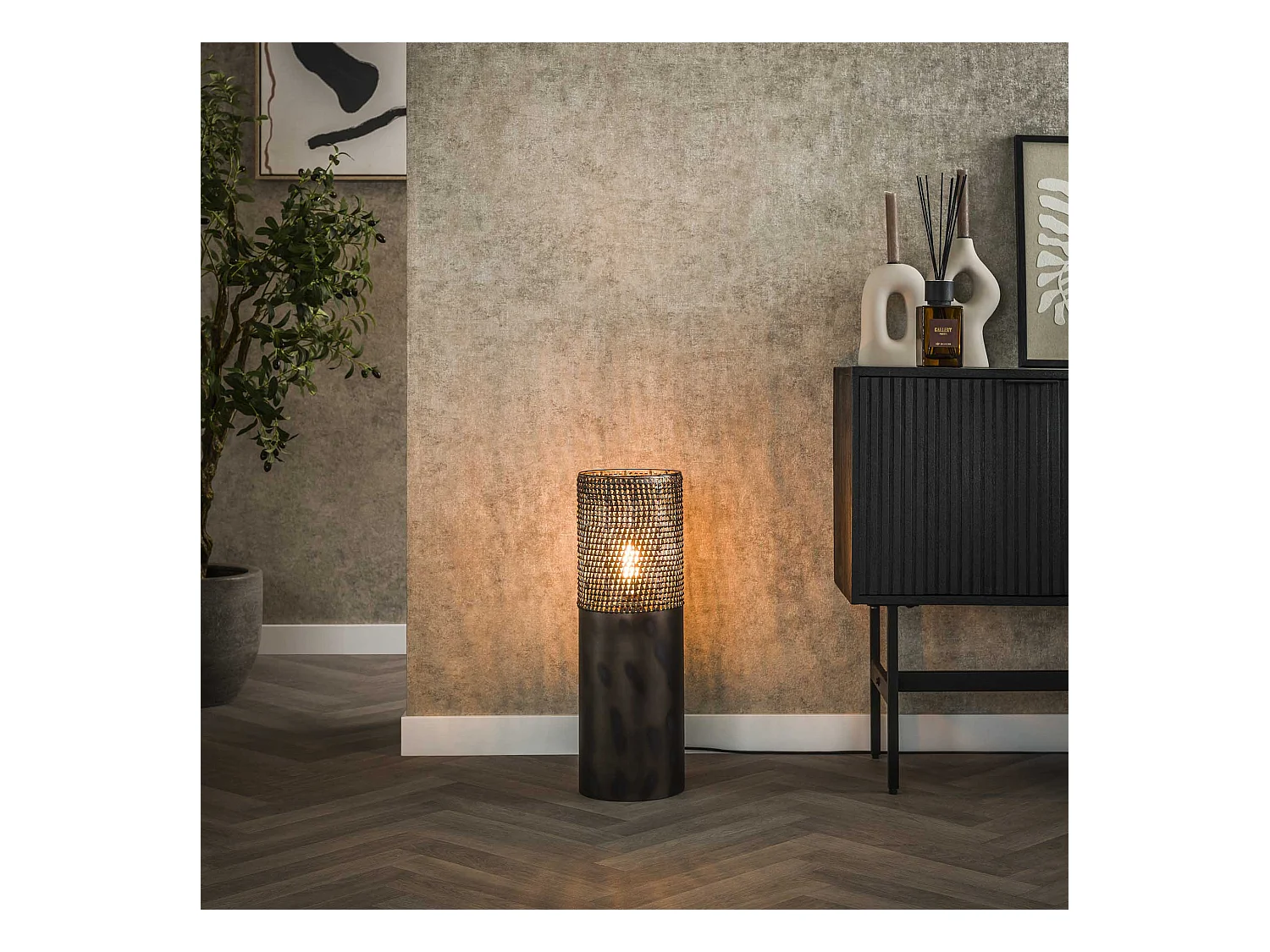 Lámpara de pie Ø20 Cilindro 60cm - Negro Marrón