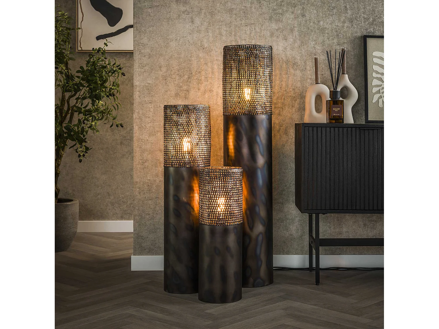 Lampadaire Cylindre Ø20 60cm - Noir Marron