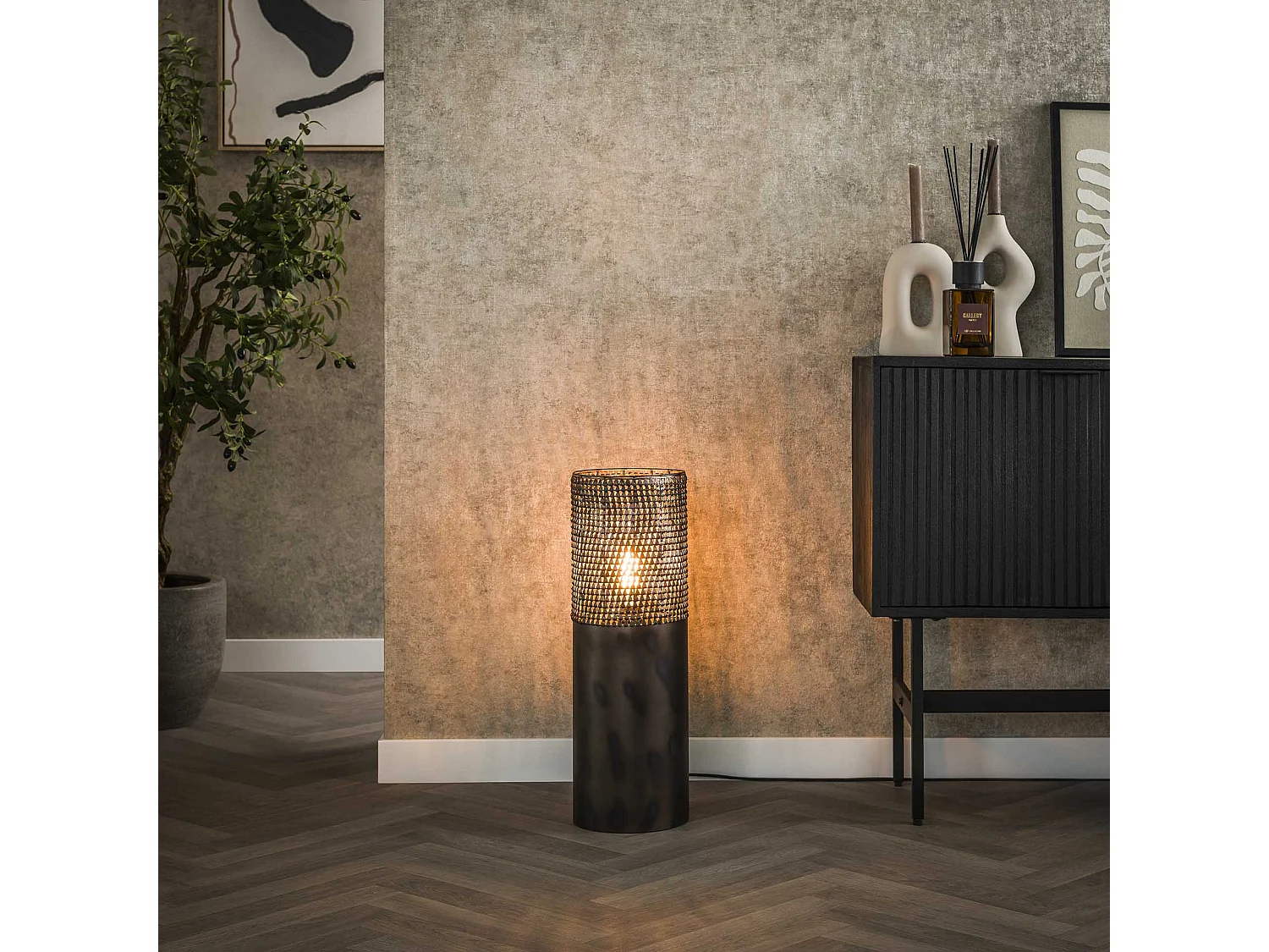 Lampadaire Cylindre Ø20 60cm - Noir Marron