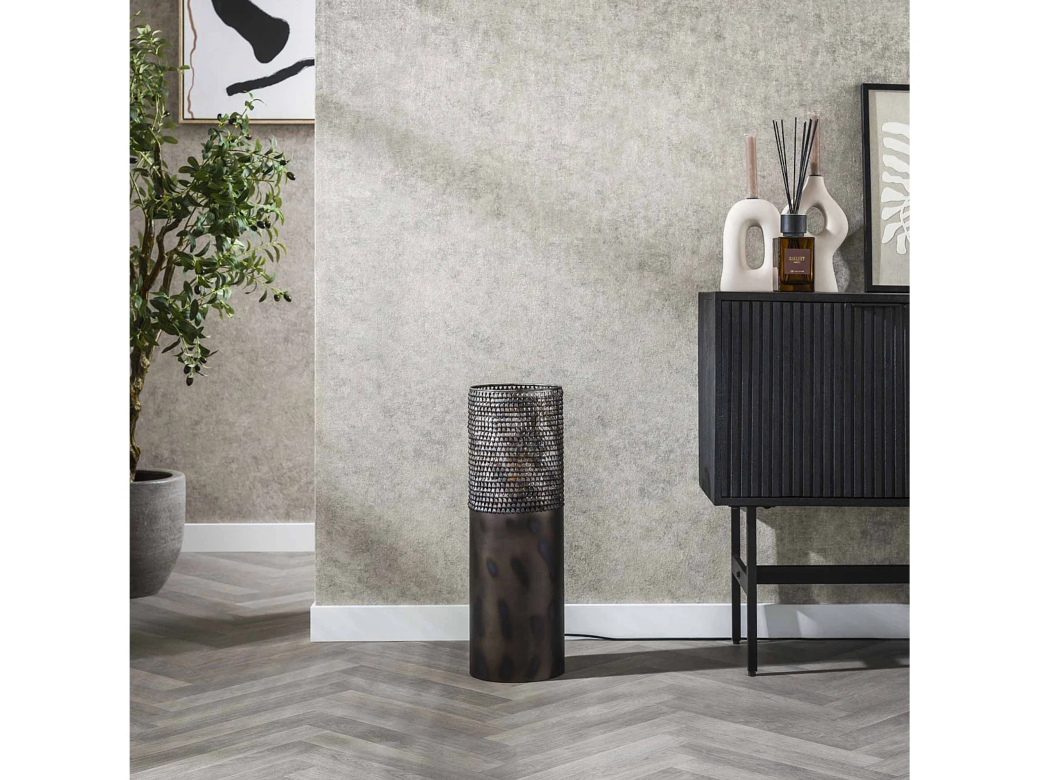 Lampadaire Cylindre Ø20 60cm - Noir Marron