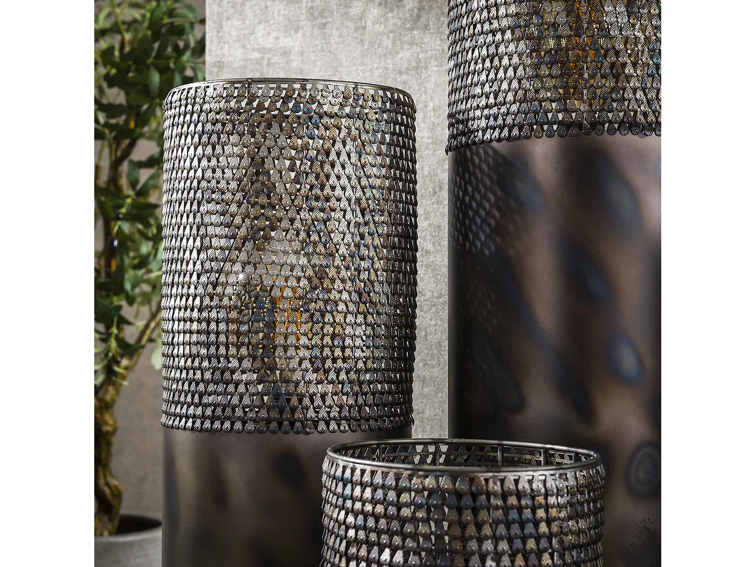 Lampadaire Cylindre Ø20 60cm - Noir Marron