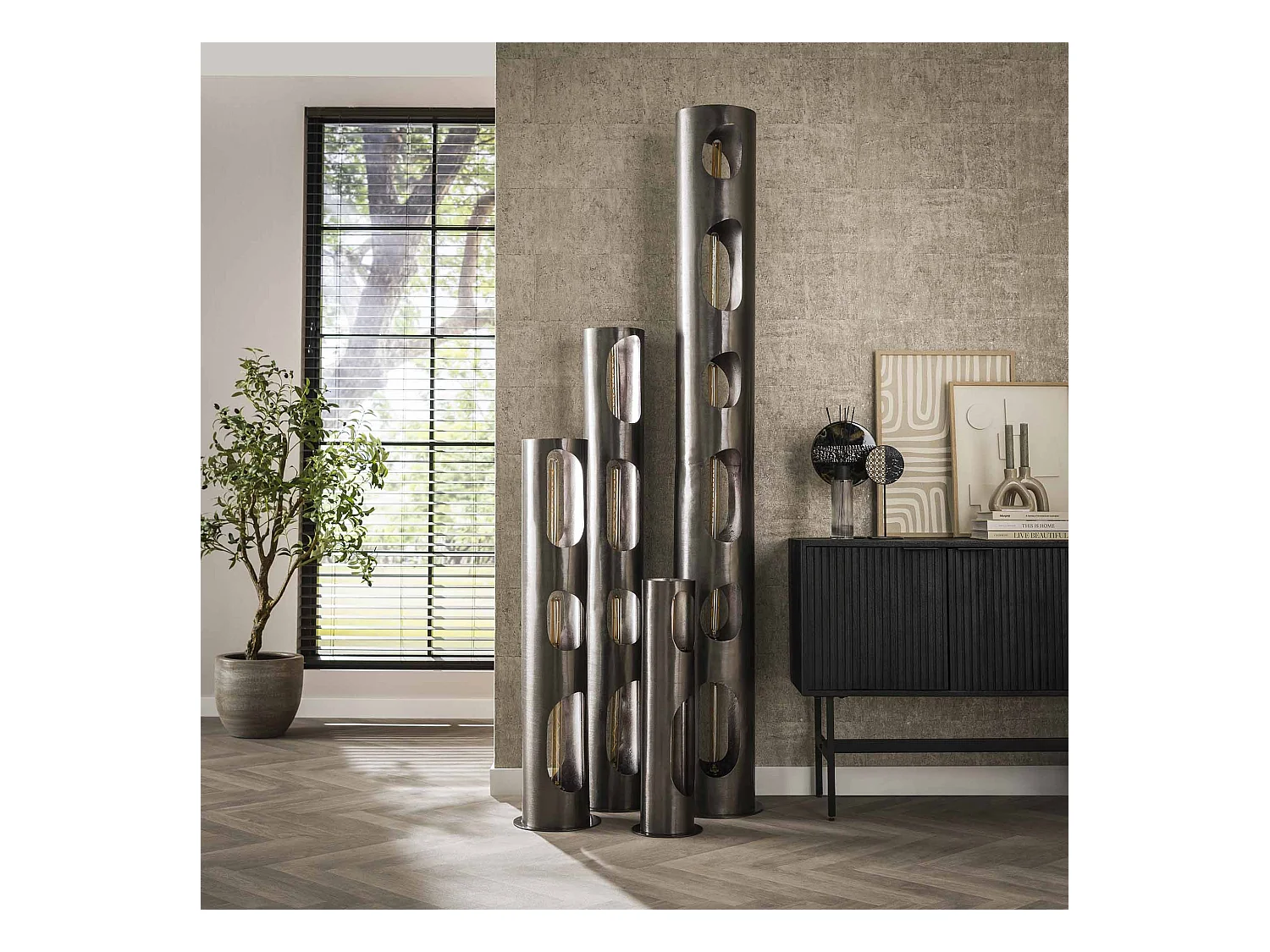 Stehleuchte Ø25 Organic Cylinder L 3L - Schwarznickel