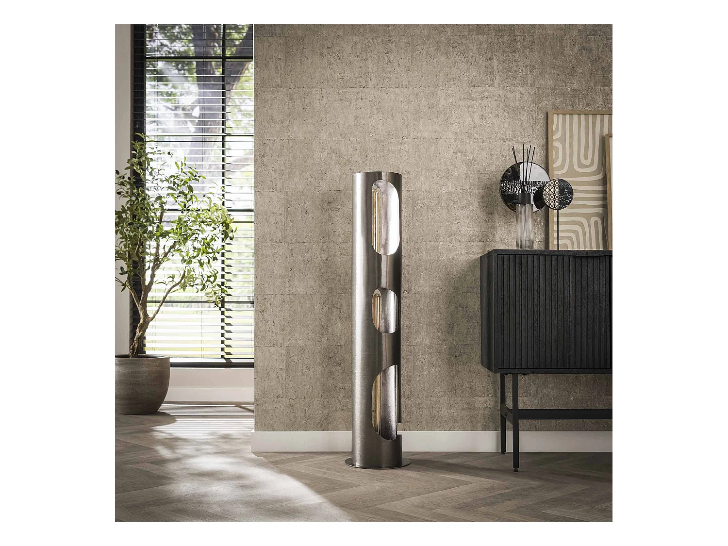 Stehleuchte Ø25 Organic Cylinder L 3L - Schwarznickel