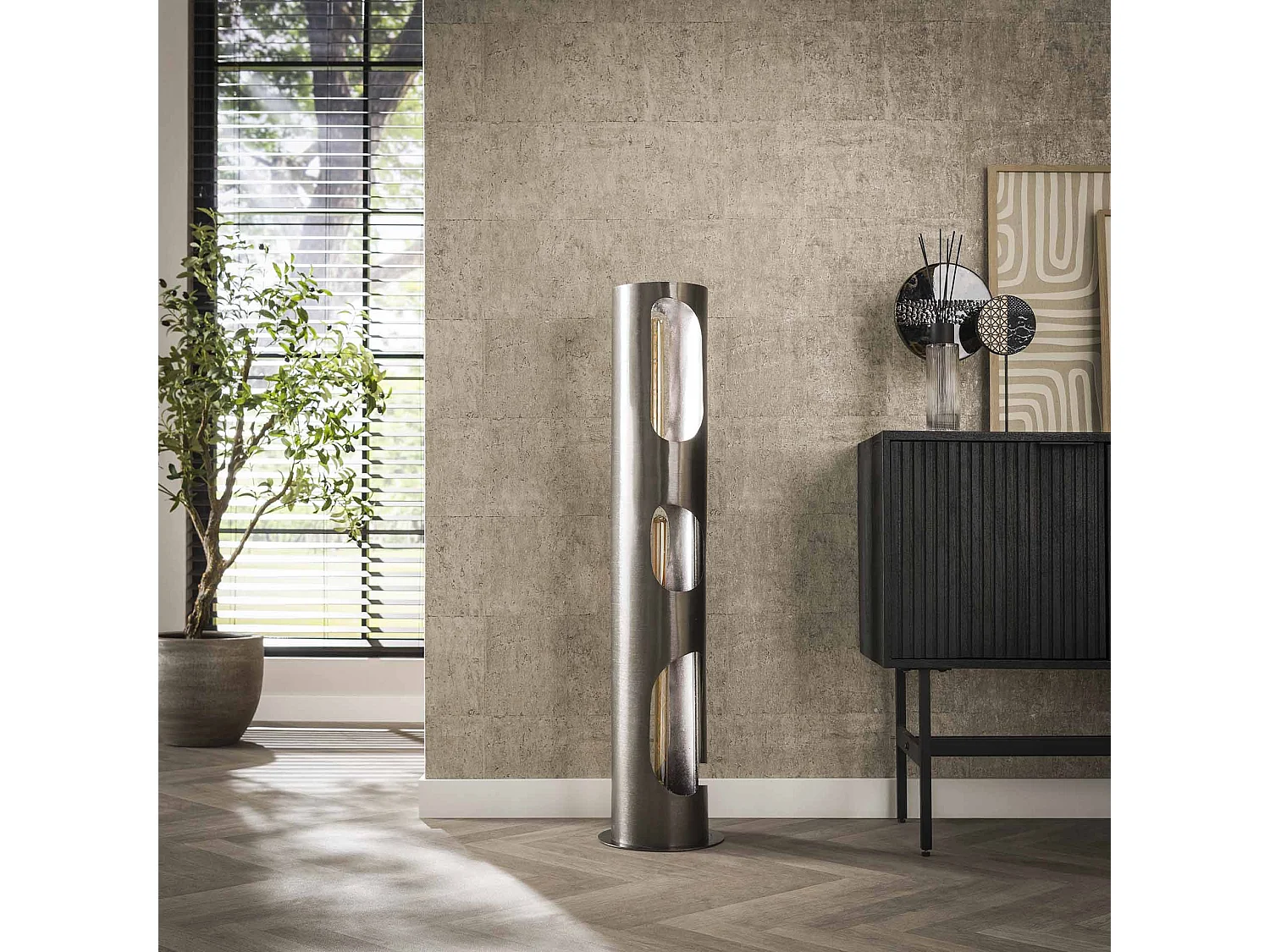 Stehleuchte Ø25 Organic Cylinder L 3L - Schwarznickel