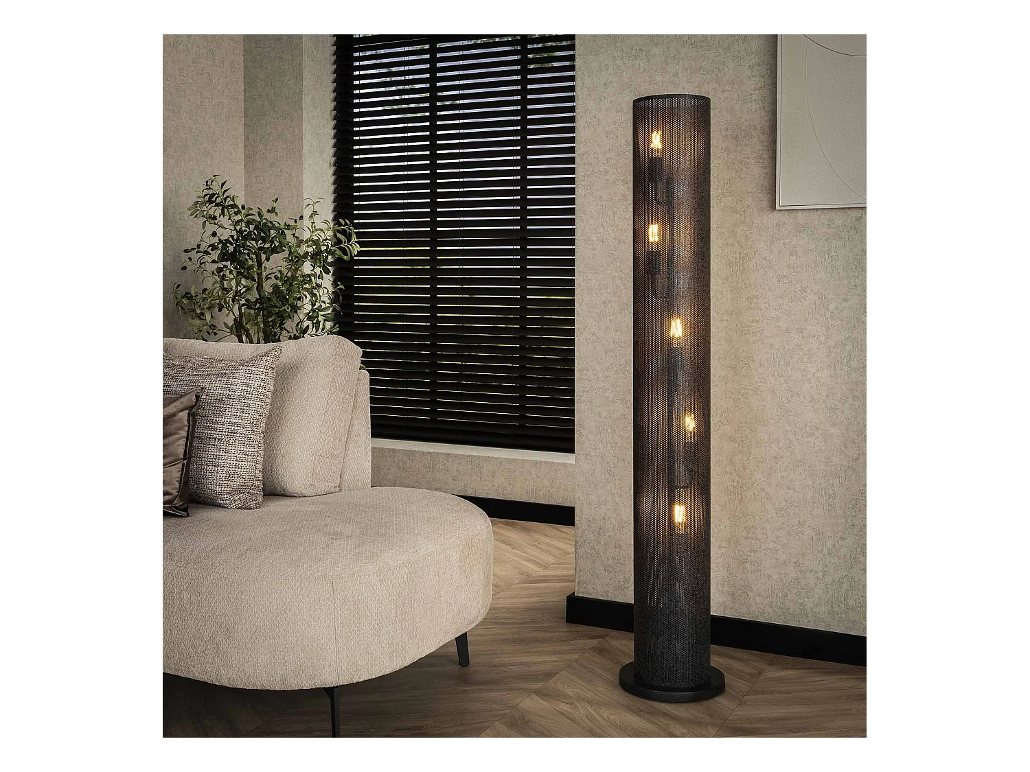 Vloerlamp 5L Koker Mesh - Artic Zwart