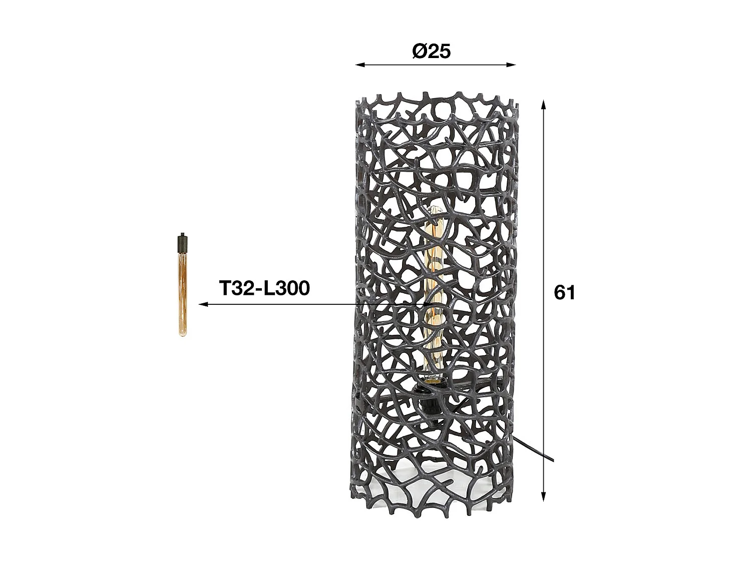 Lampadaire Weaver Cylindre Ø25 61cm - Nickel Noir