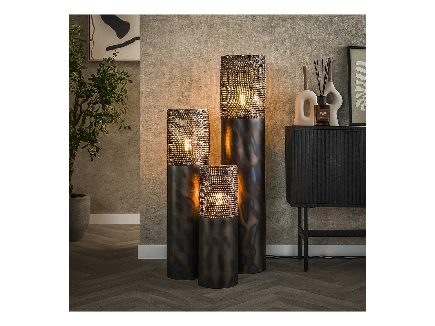 Lampadaire Cylindre Ø22,5 90 cm - Noir Marron