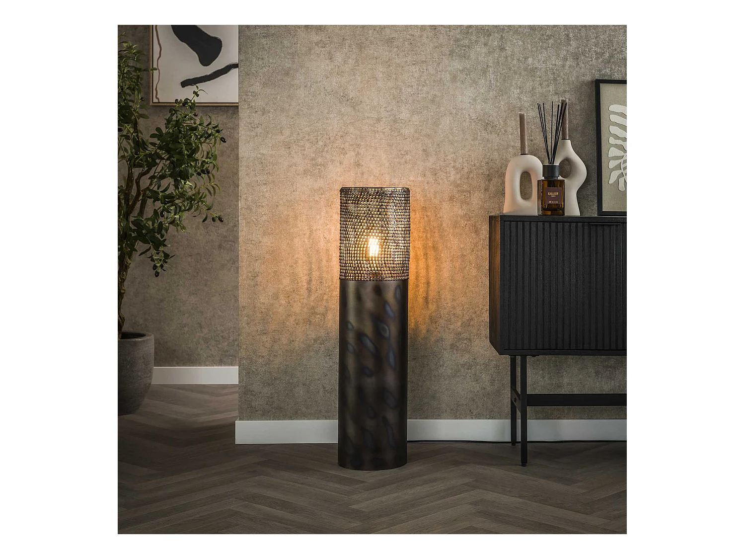 Lampadaire Cylindre Ø22,5 90 cm - Noir Marron