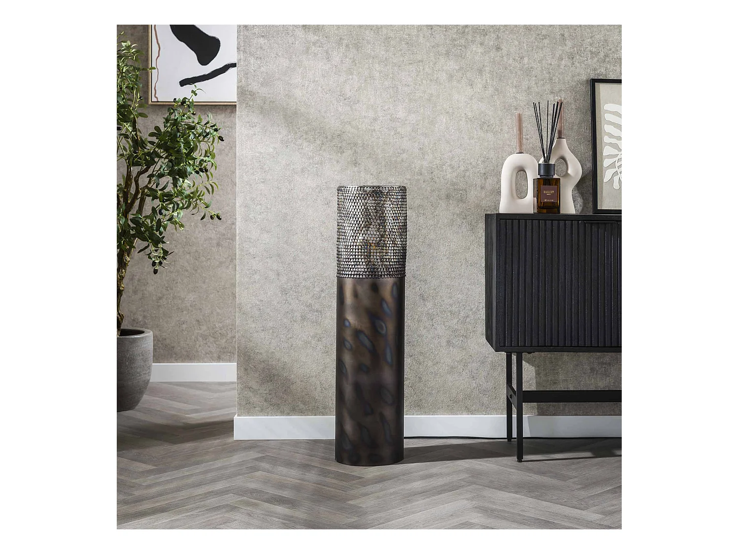 Lampadaire Cylindre Ø22,5 90 cm - Noir Marron