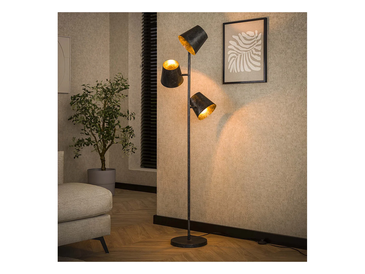 Lampadaire industriel - 3 sources lumineuses - Ø18 cinétique - Acier au charbon