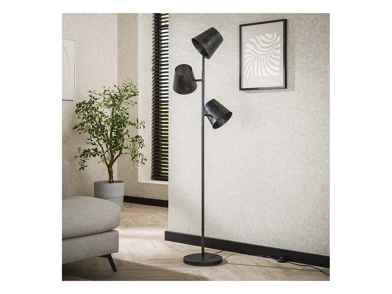 Lampadaire industriel - 3 sources lumineuses - Ø18 cinétique - Acier au charbon