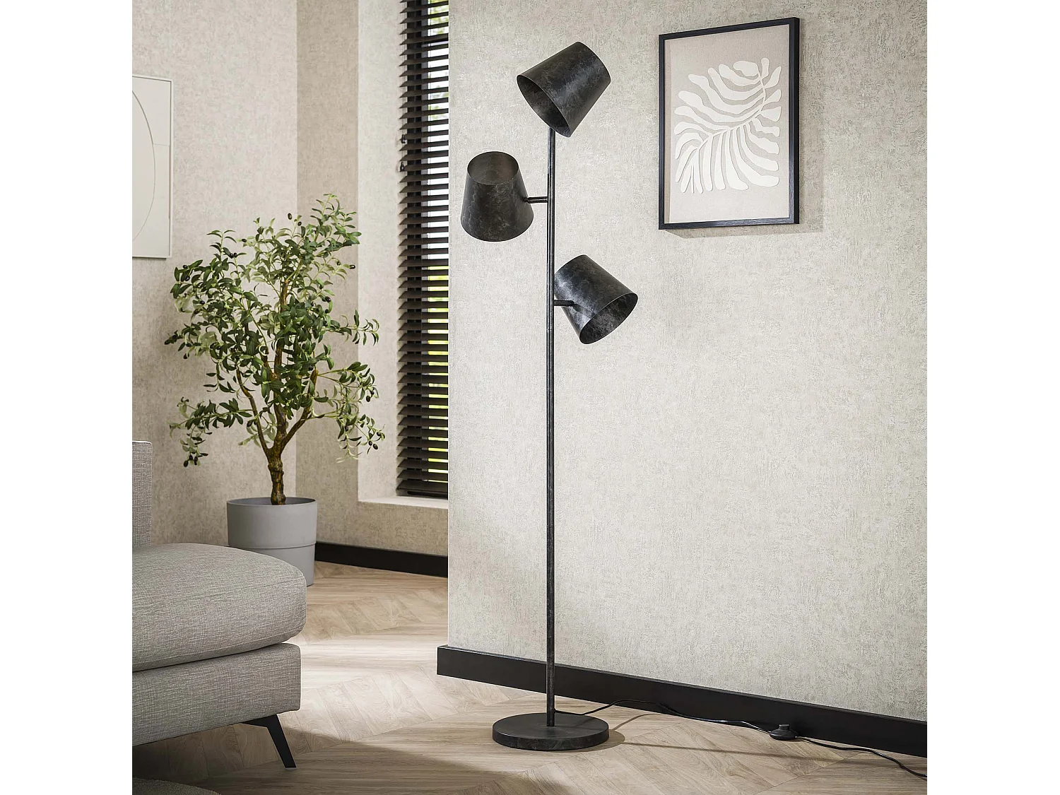 Lampadaire industriel - 3 sources lumineuses - Ø18 cinétique - Acier au charbon