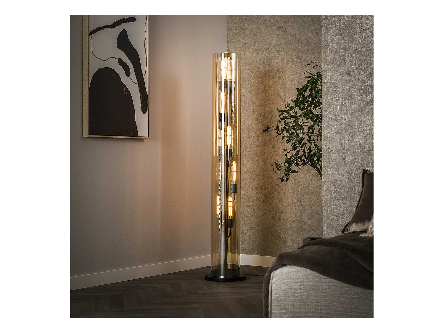Vloerlamp 5L Tube Amber Glas - Artic Zwart
