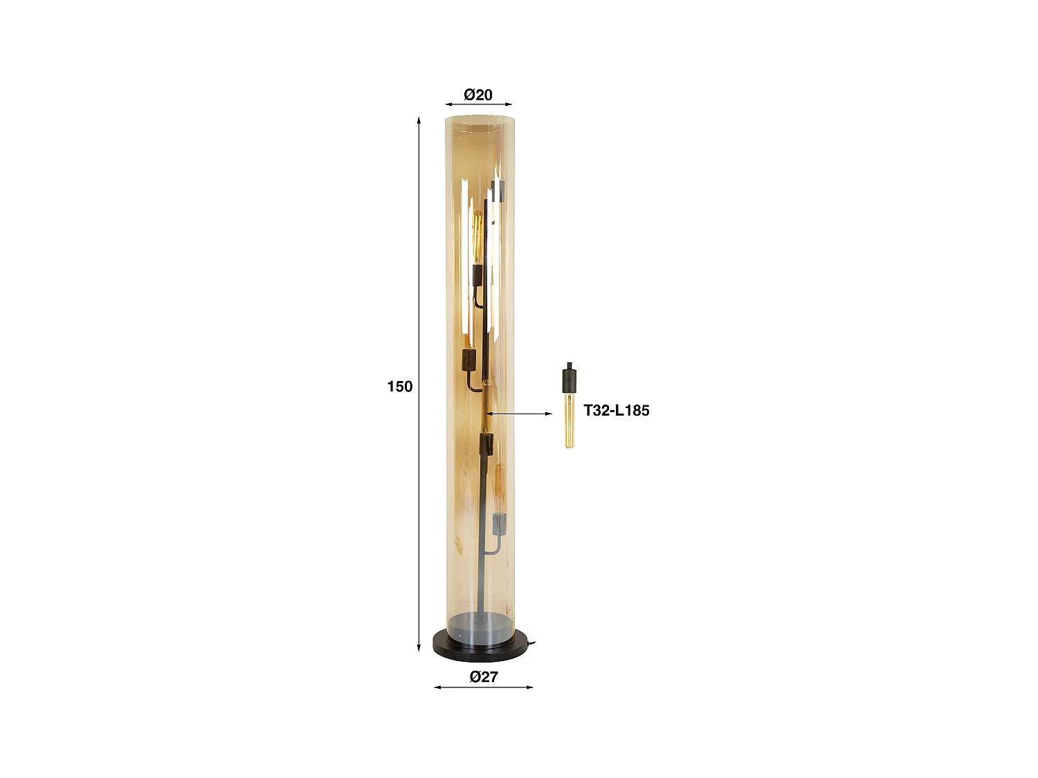Vloerlamp 5L Tube Amber Glas - Artic Zwart