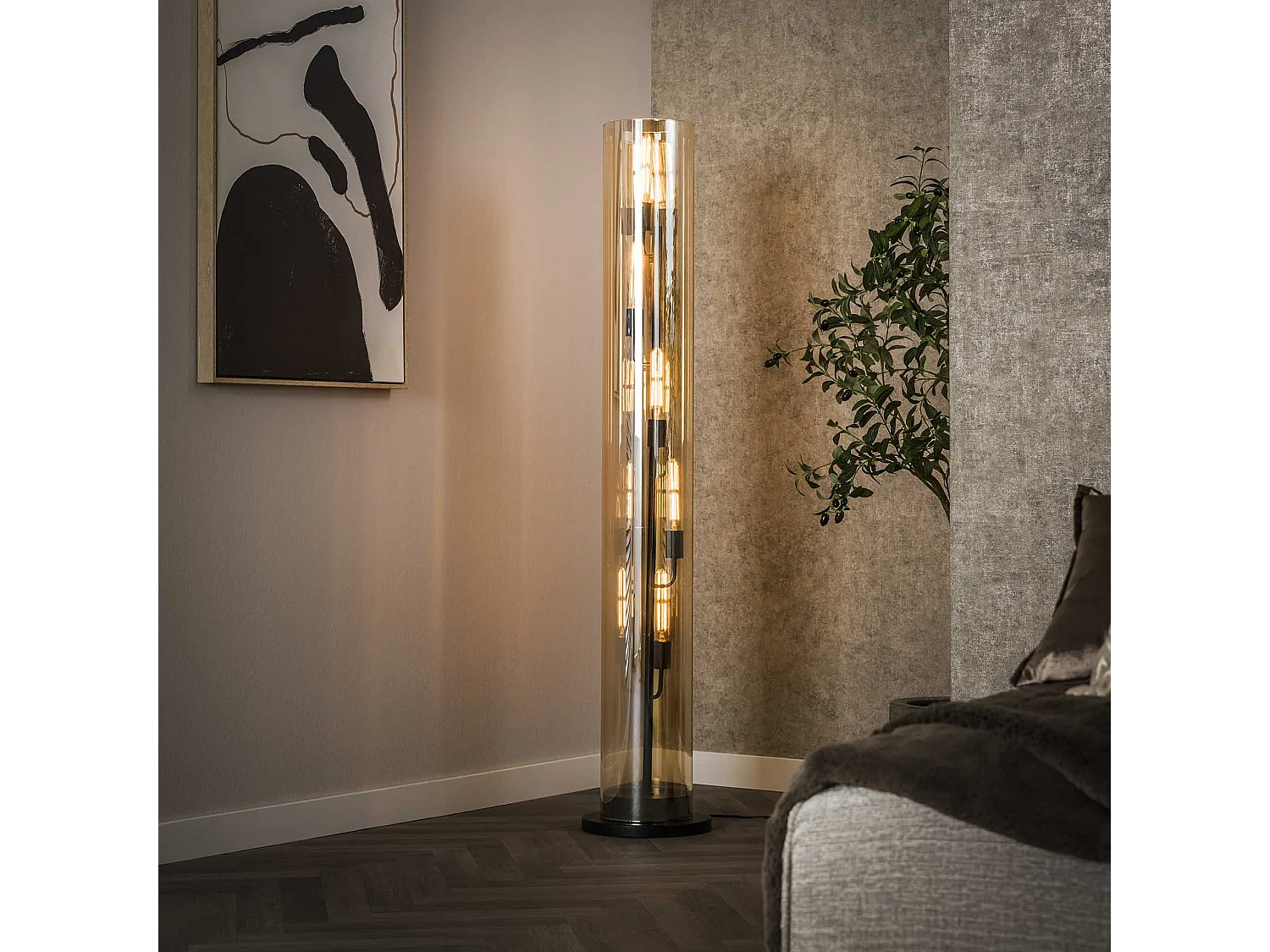Lampadaire Tube 5L Verre Ambré - Noir Artic