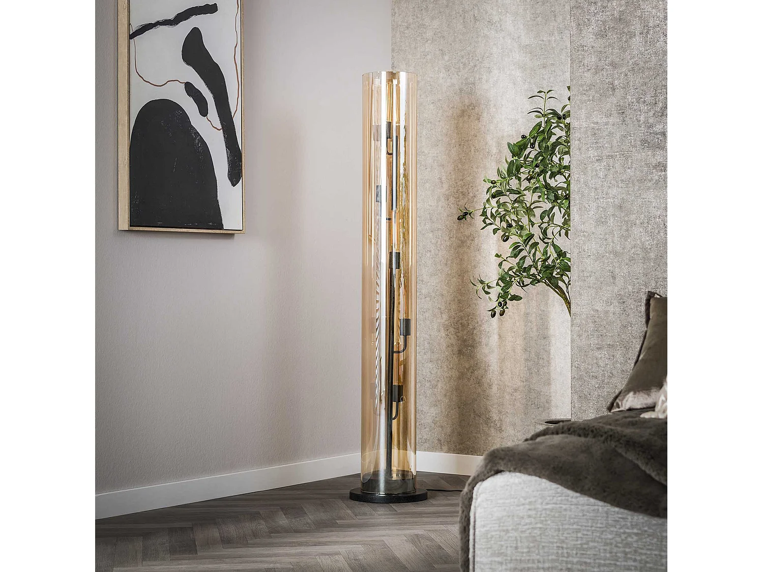 Lampadaire Tube 5L Verre Ambré - Noir Artic