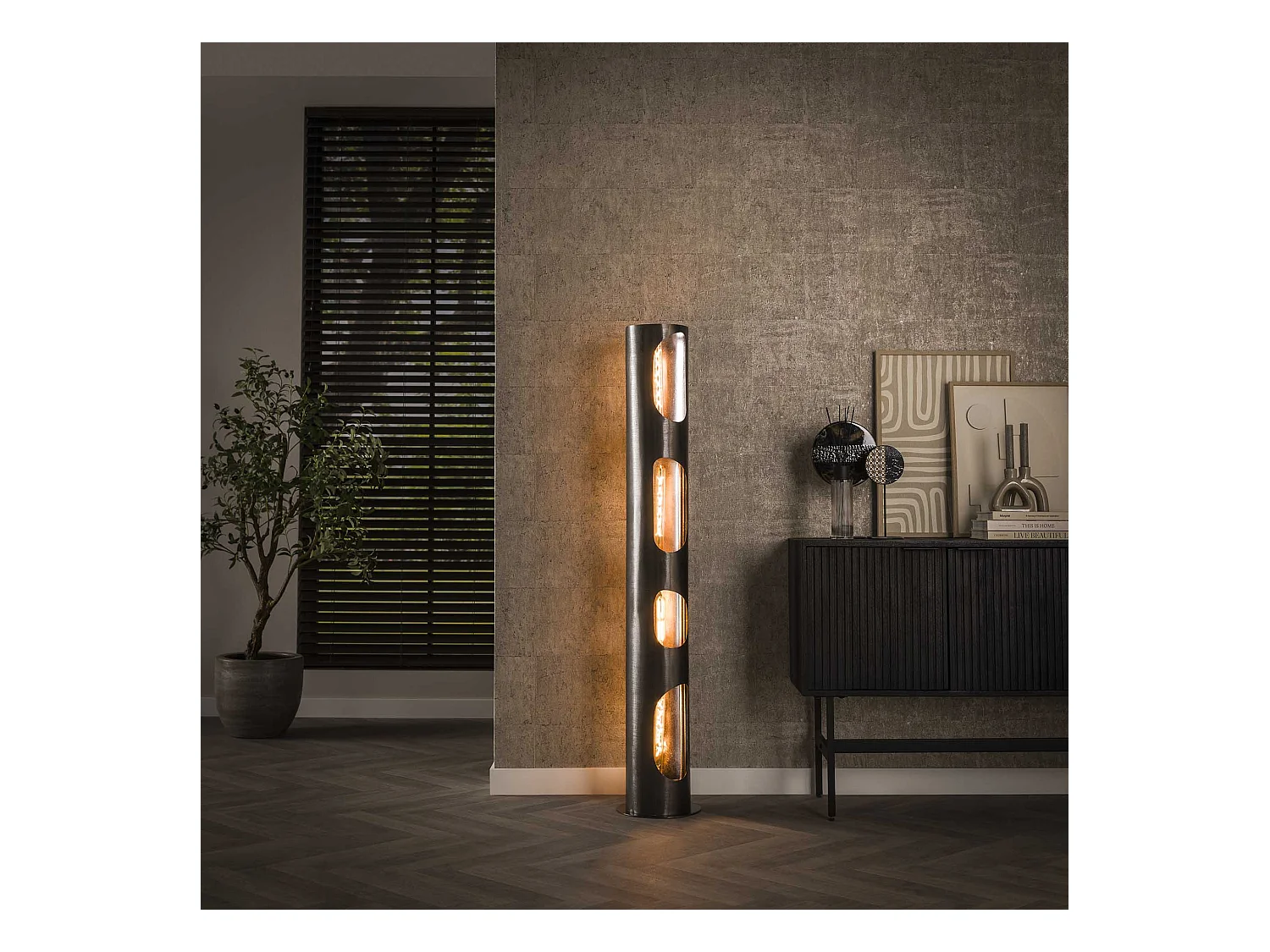 Lampadaire Organic Ø25 Cylindre XL 4L - Nickel Noir