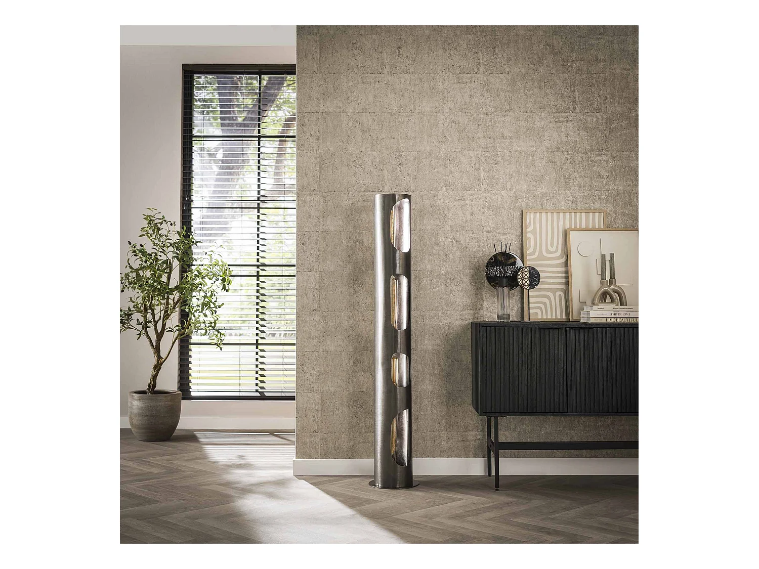 Lampadaire Organic Ø25 Cylindre XL 4L - Nickel Noir