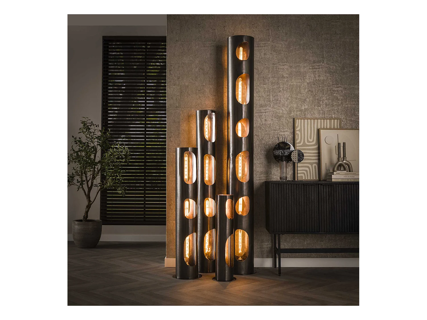 Lampadaire Organic Ø25 Cylindre XL 4L - Nickel Noir