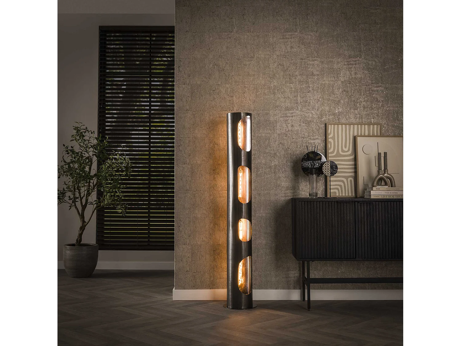 Vloerlamp Organic Ø25 Cylinder XL 4L - Zwart Nikkel