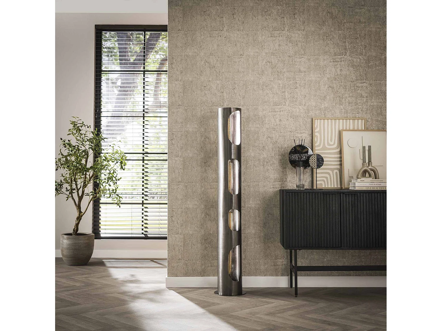 Vloerlamp Organic Ø25 Cylinder XL 4L - Zwart Nikkel