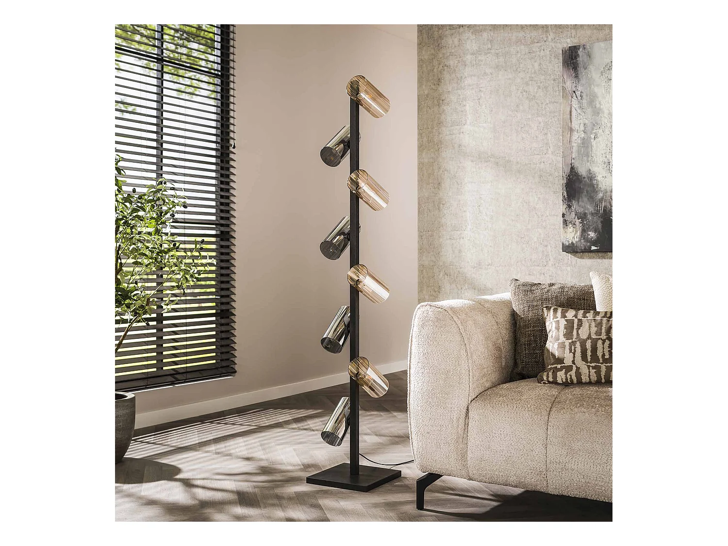 Vloerlamp 8L Cylinder Mixed Glass (G9) - Artic Zwart