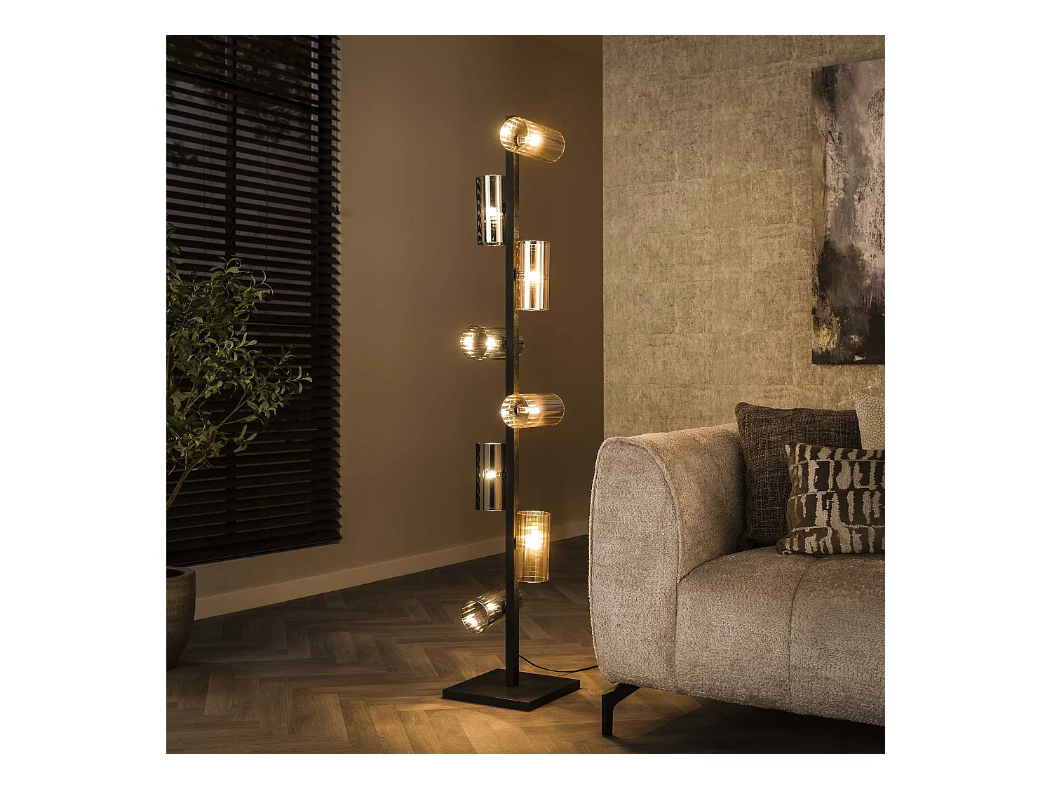 Vloerlamp 8L Cylinder Mixed Glass (G9) - Artic Zwart