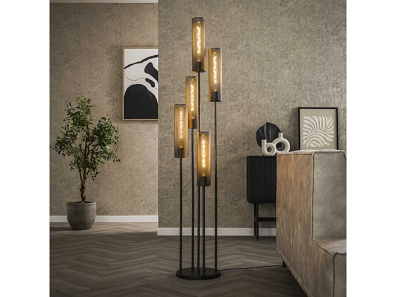 Lampadaire 5L Stepped Tube Mesh - Noir Artic