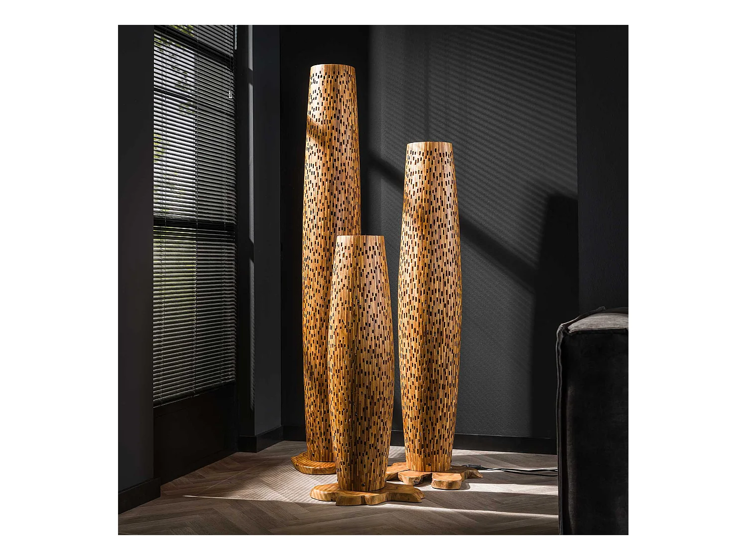 Lampadaire L Bars - Bois de teck - 184 cm