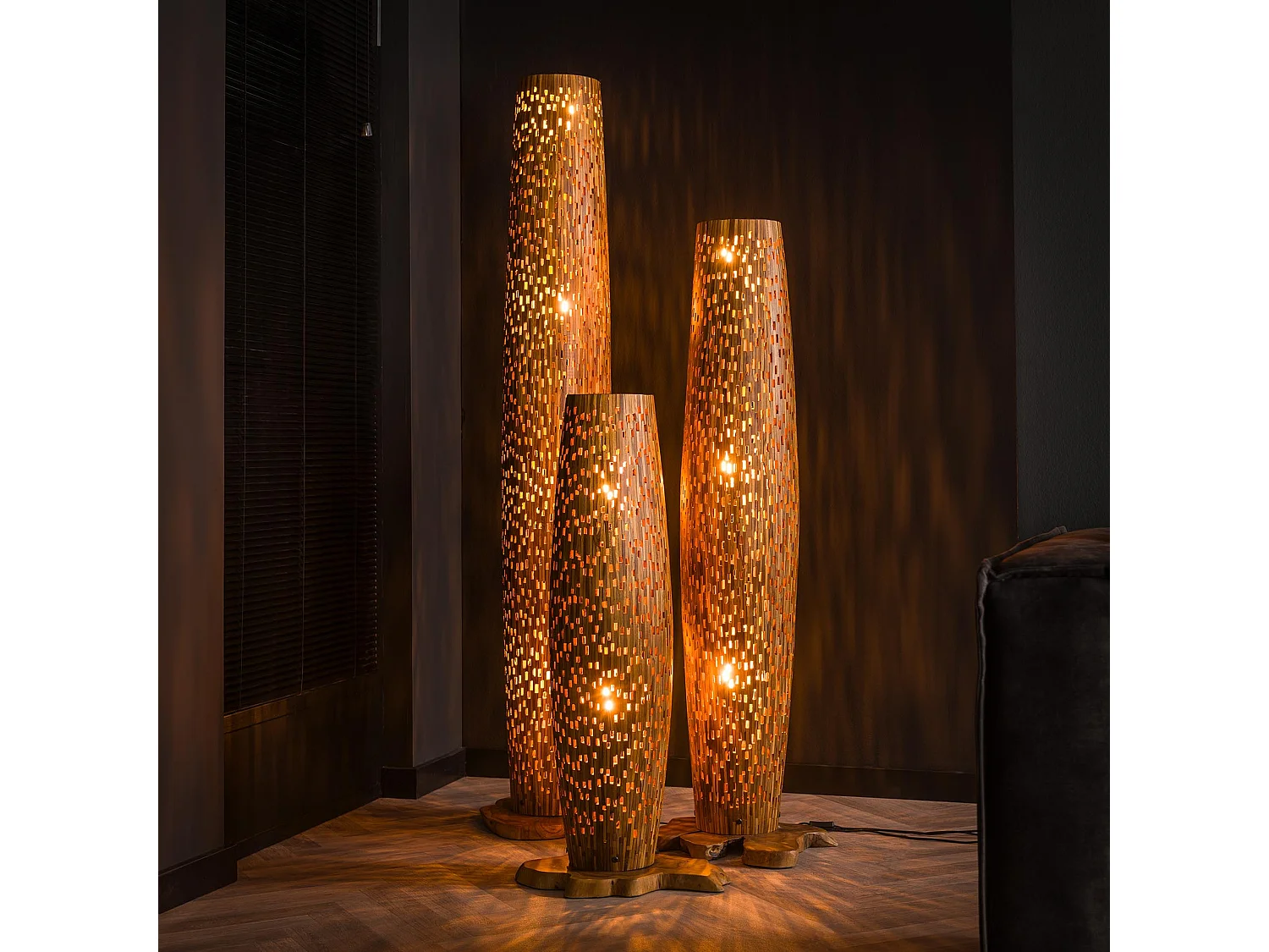 Lampadaire L Bars - Bois de teck - 184 cm