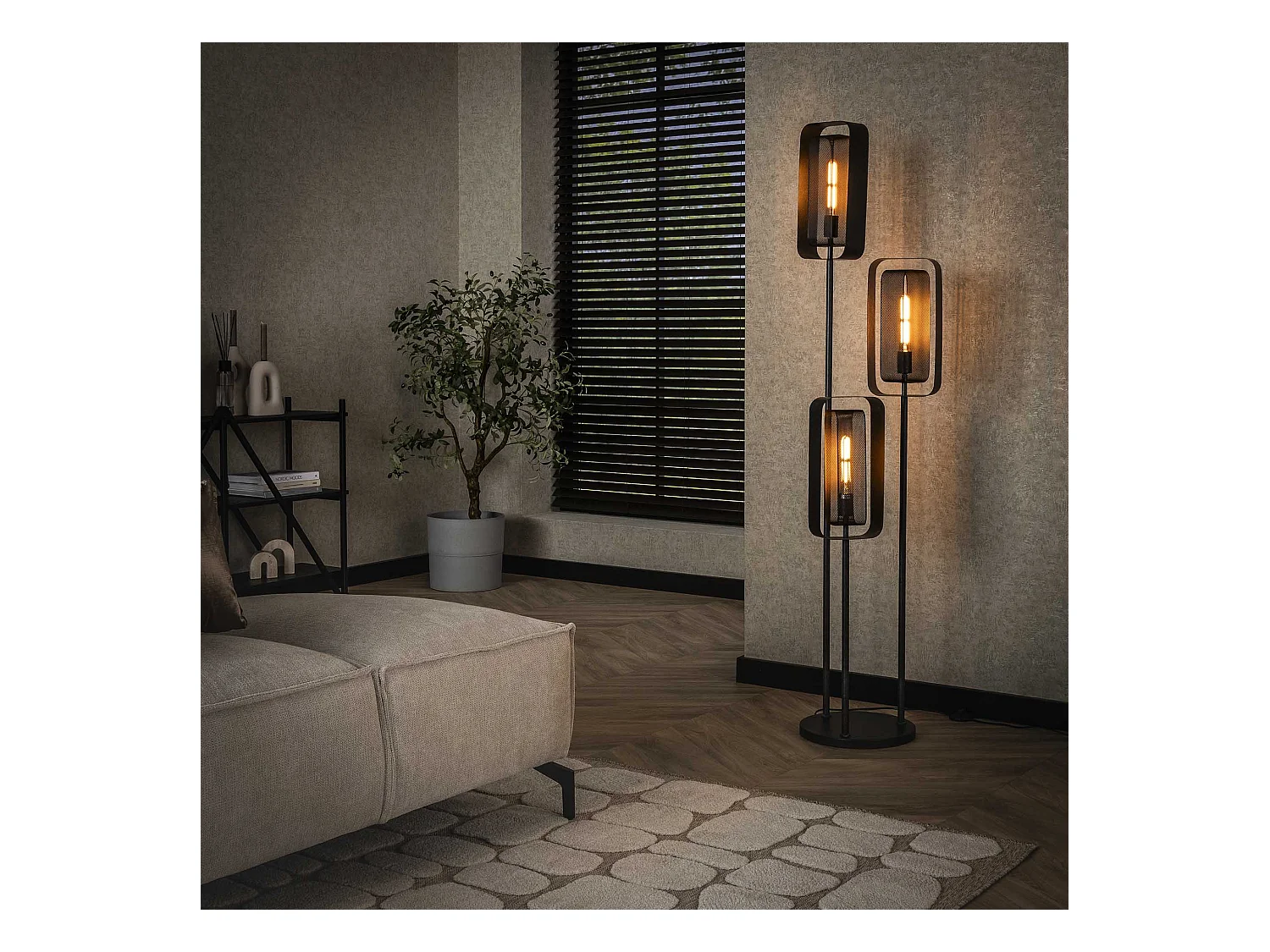 Vloerlamp 3L Mesh Rotate - Artic Zwart