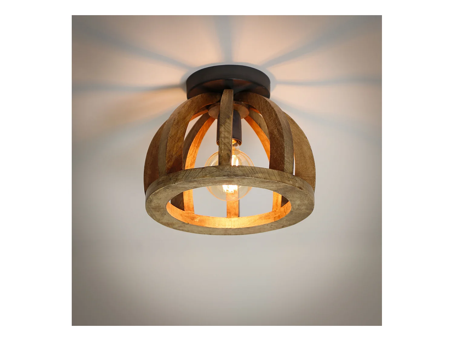 Plafondlamp Gebogen Houten Spijl - Massief Mangohout