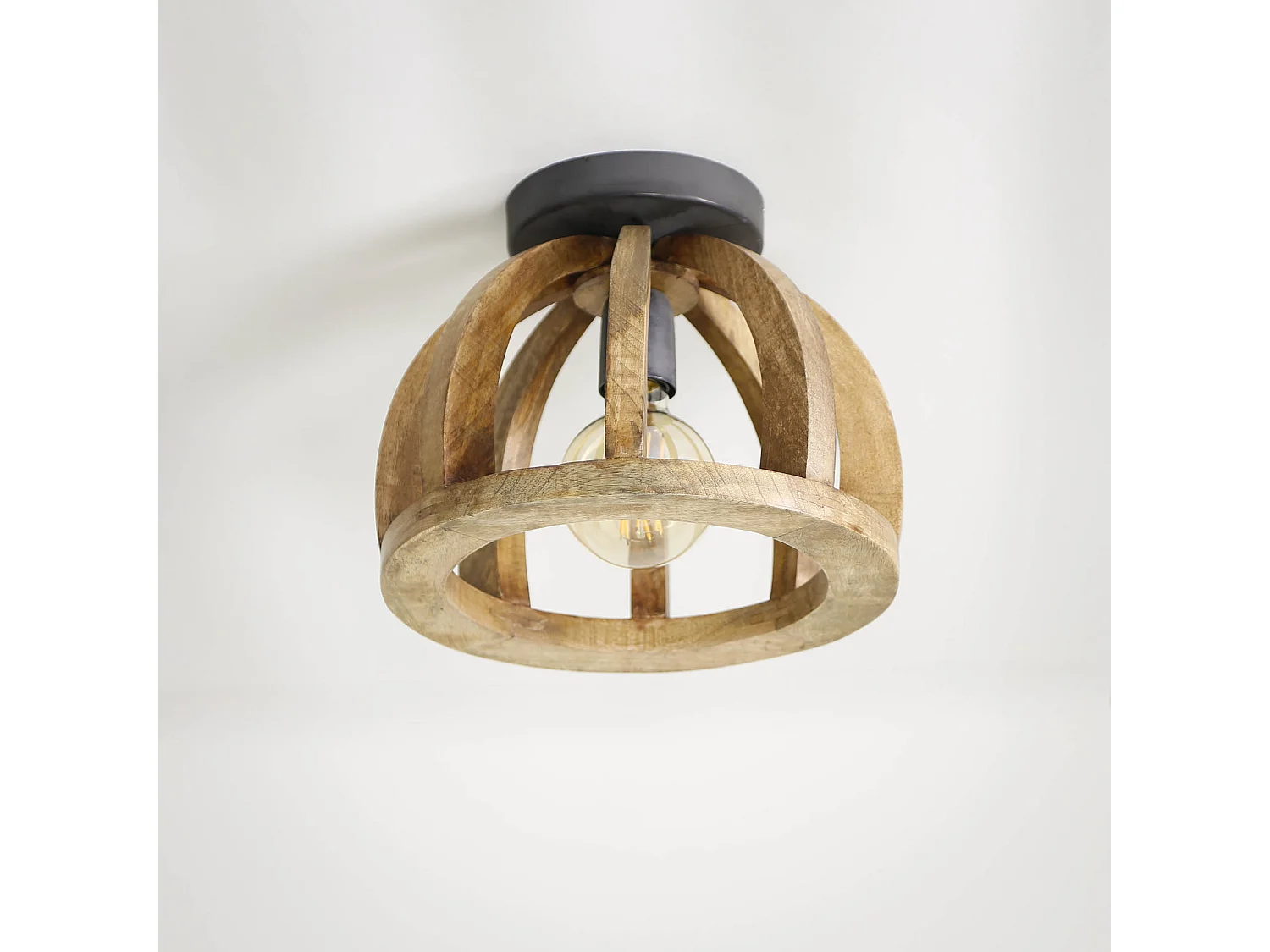 Plafondlamp Gebogen Houten Spijl - Massief Mangohout