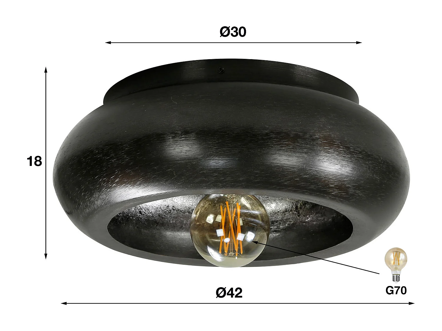 Plafonnier Sky - Ø42 - Nickel Noir - Industriel