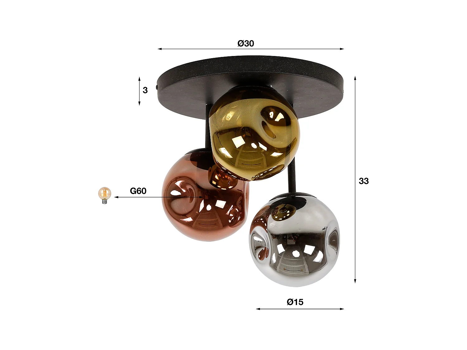 Plafonnier 3L Stellar - Noir Artic