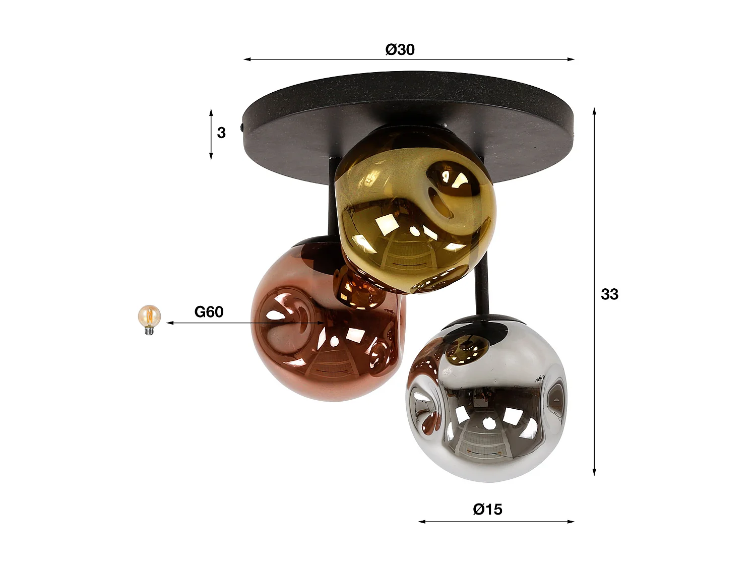 Plafonnier 3L Stellar - Noir Artic