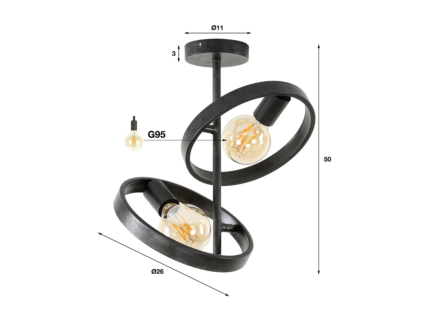 Plafonnier 2L Hover - Anthracite