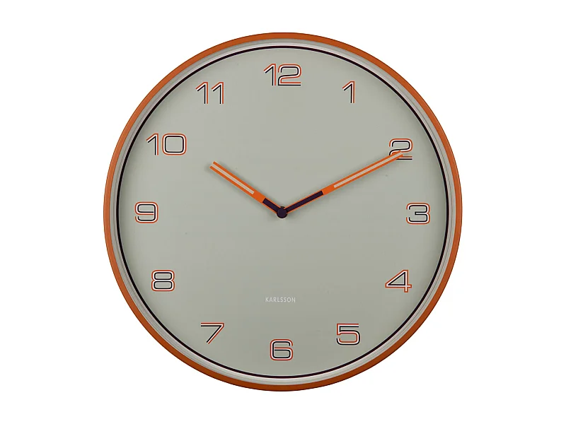 Horloge murale Chiffres lignés - Orange vif - Ø40cm
