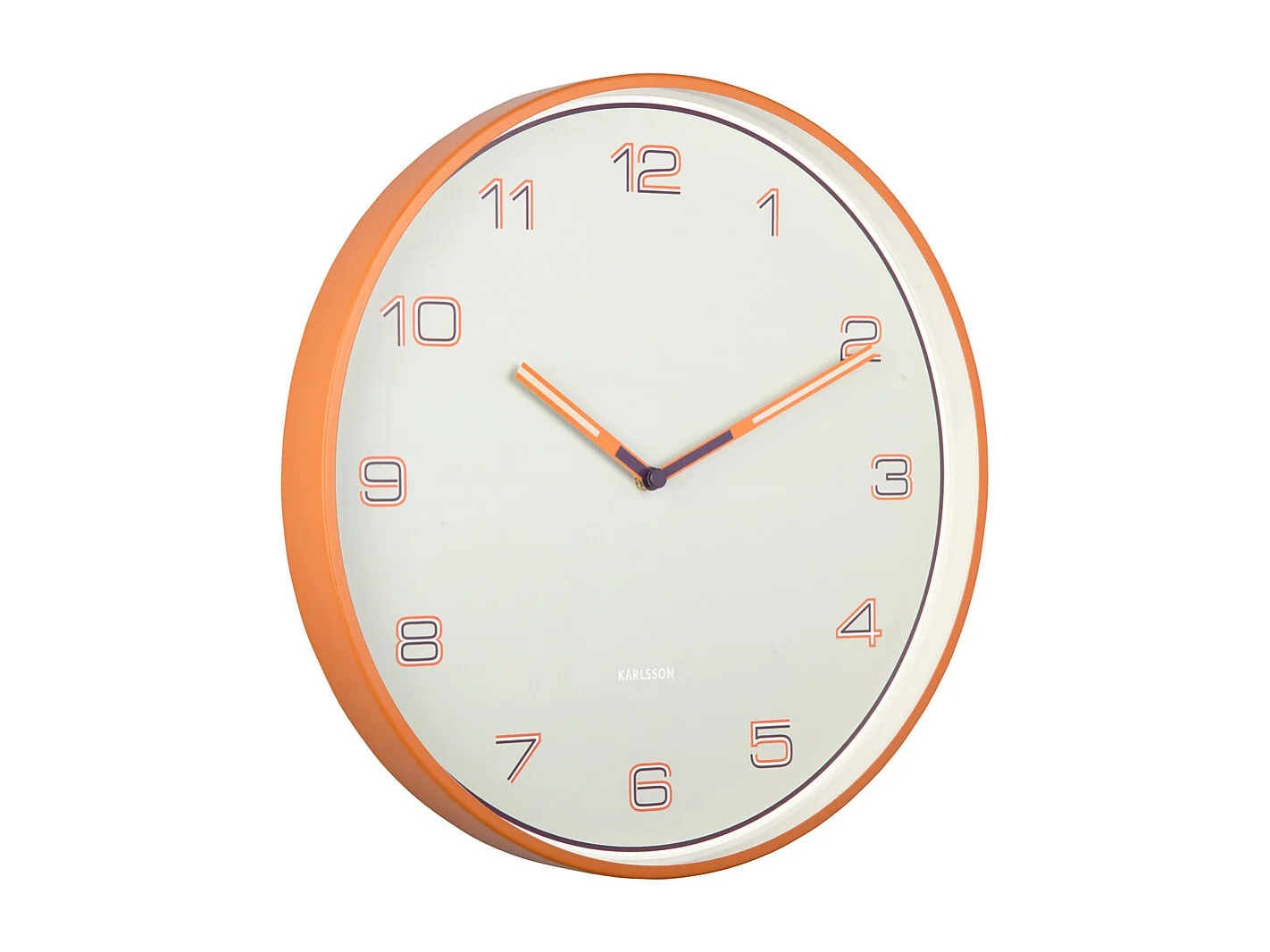 Horloge murale Chiffres lignés - Orange vif - Ø40cm