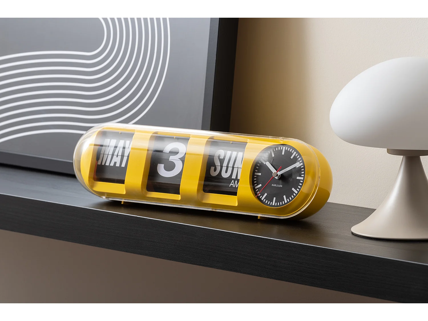 Horloge murale Tube Flip - Jaune vif