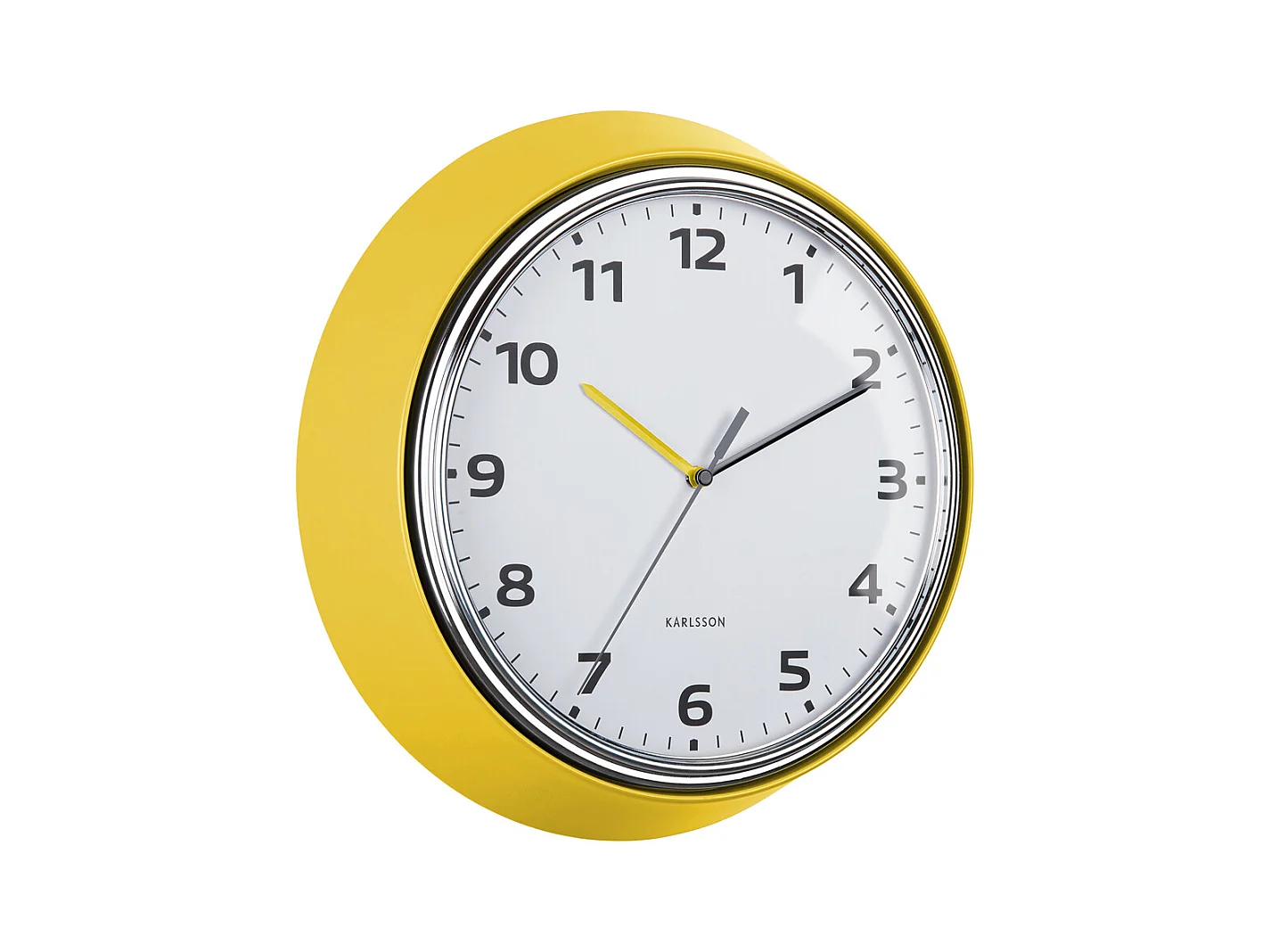 Horloge murale moderne rétro - Jaune vif - Ø34 cm