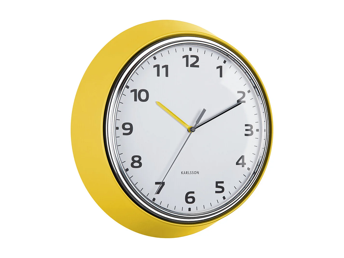 Horloge murale moderne rétro - Jaune vif - Ø34 cm