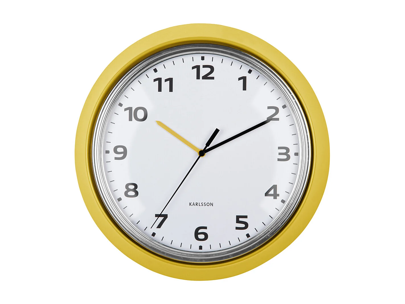 Horloge murale moderne rétro - Jaune vif - Ø34 cm
