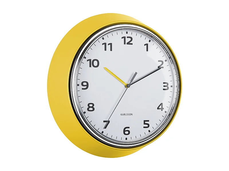 Horloge murale moderne rétro - Jaune vif - Ø34 cm