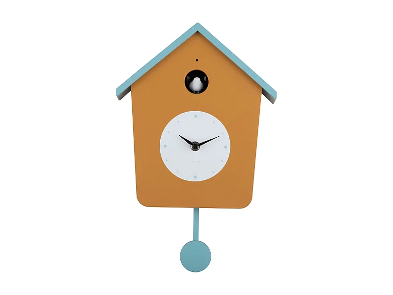 Horloge murale Cuckoo Light - Jaune ocre et bleu brumeux