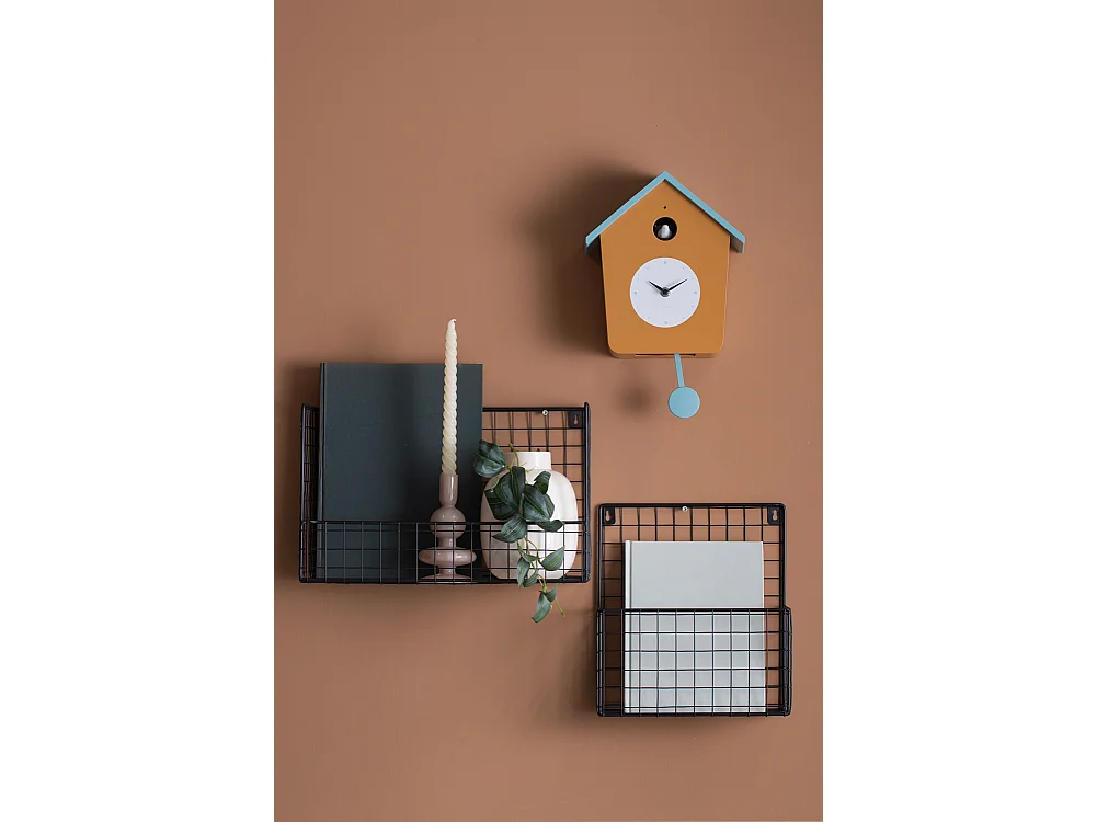 Reloj de pared Cuckoo Light - Amarillo ocre y azul brumoso