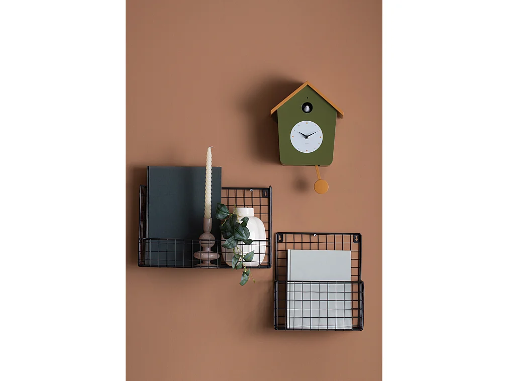 Horloge murale Cuckoo Light - Vert armée et jaune ocre