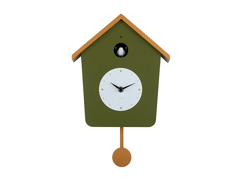 Horloge murale Cuckoo Light - Vert armée et jaune ocre